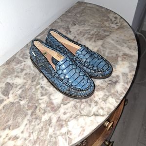 Fascani Snakeskin Blue Kids Girls Dress Shoes Size 34 (US 3) New Inboxed